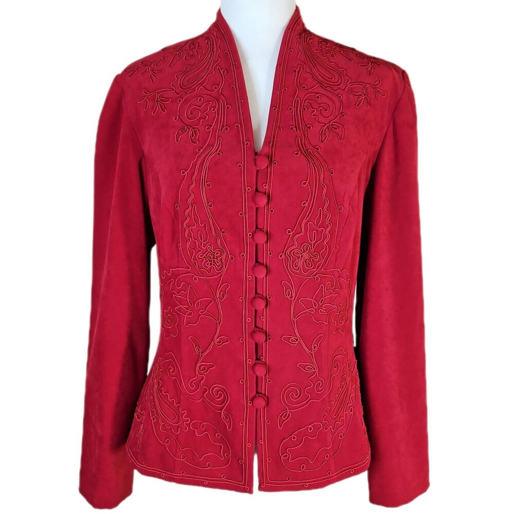 Karin Stevens Vintage Red Scrollwork Jacket Women's 10 Formal Asian Inspired
